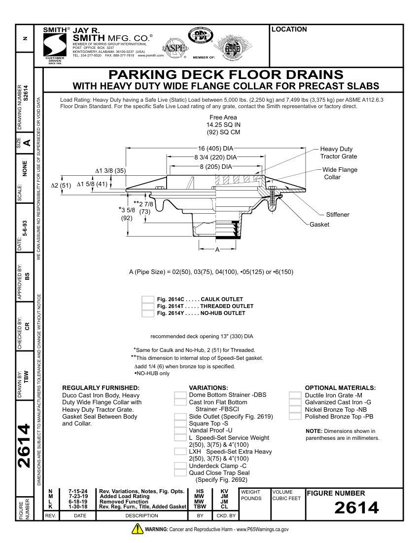 Jay R. Smith 2614 Floor Drain - Jay R. Smith Mfg. Co. cut sheet — first page