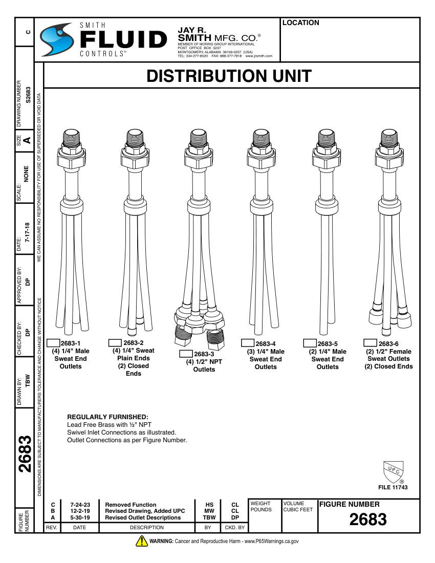 Jay R. Smith 2683 Series Distribution Unit cut sheet — first page