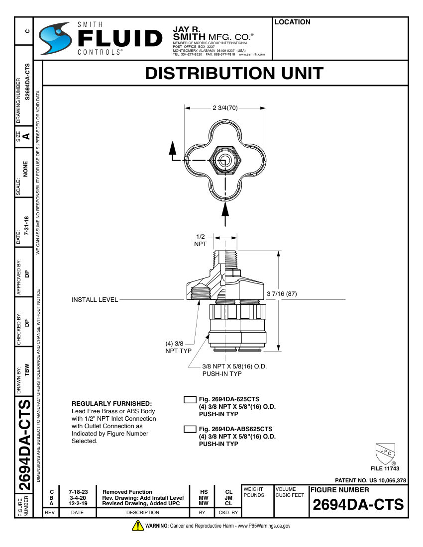Jay R. Smith 2694DA-CTS Distribution Unit - Jay R. Smith Mfg. C cut sheet — first page