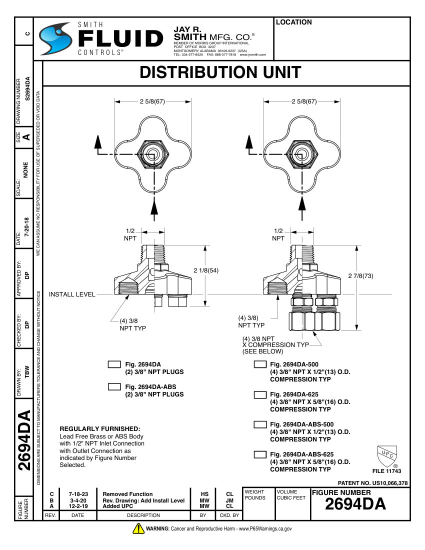 Jay R. Smith 2694DA Distribution Unit - Jay R. Smith Mfg. Co. cut sheet — first page