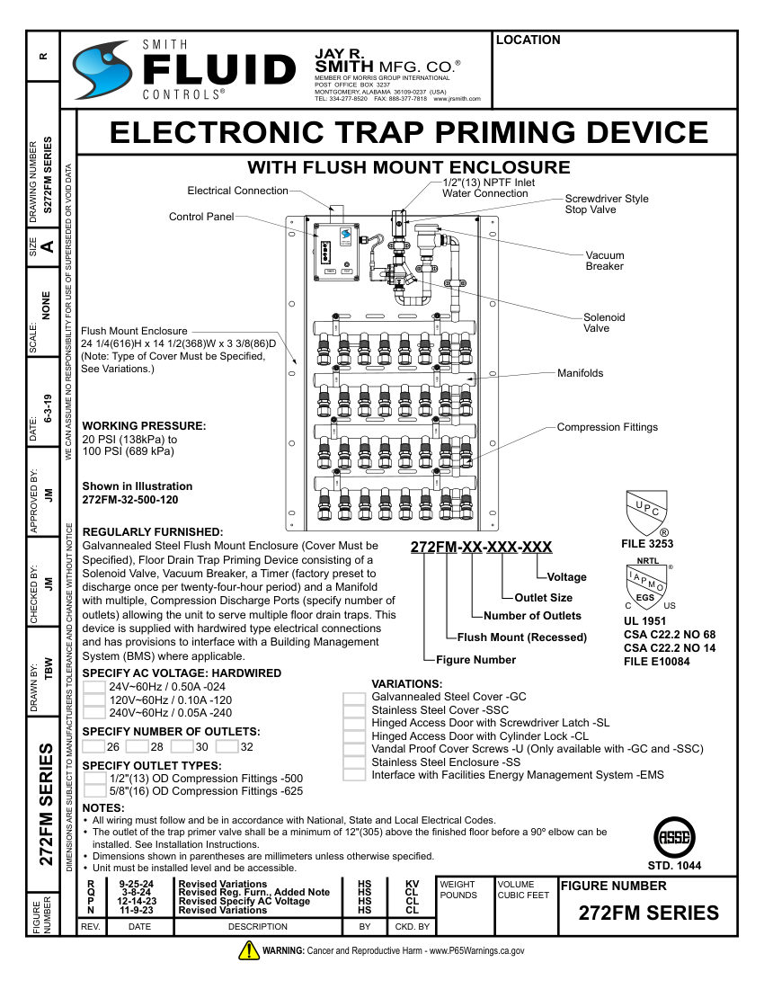 Jay R. Smith 272FM Trap Primer - Jay R. Smith Mfg. Co. cut sheet — first page