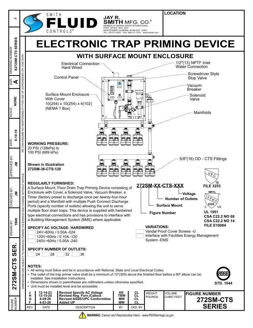 Jay R. Smith 272SM-CTS Trap Primer - Jay R. Smith Mfg. Co cut sheet — first page
