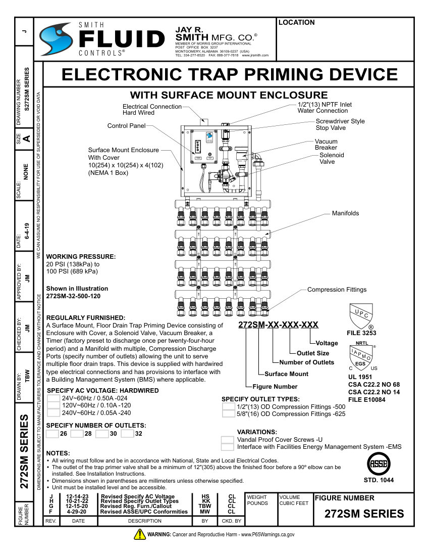 Jay R. Smith 272SM Trap Primer - Jay R. Smith Mfg. Co. cut sheet — first page