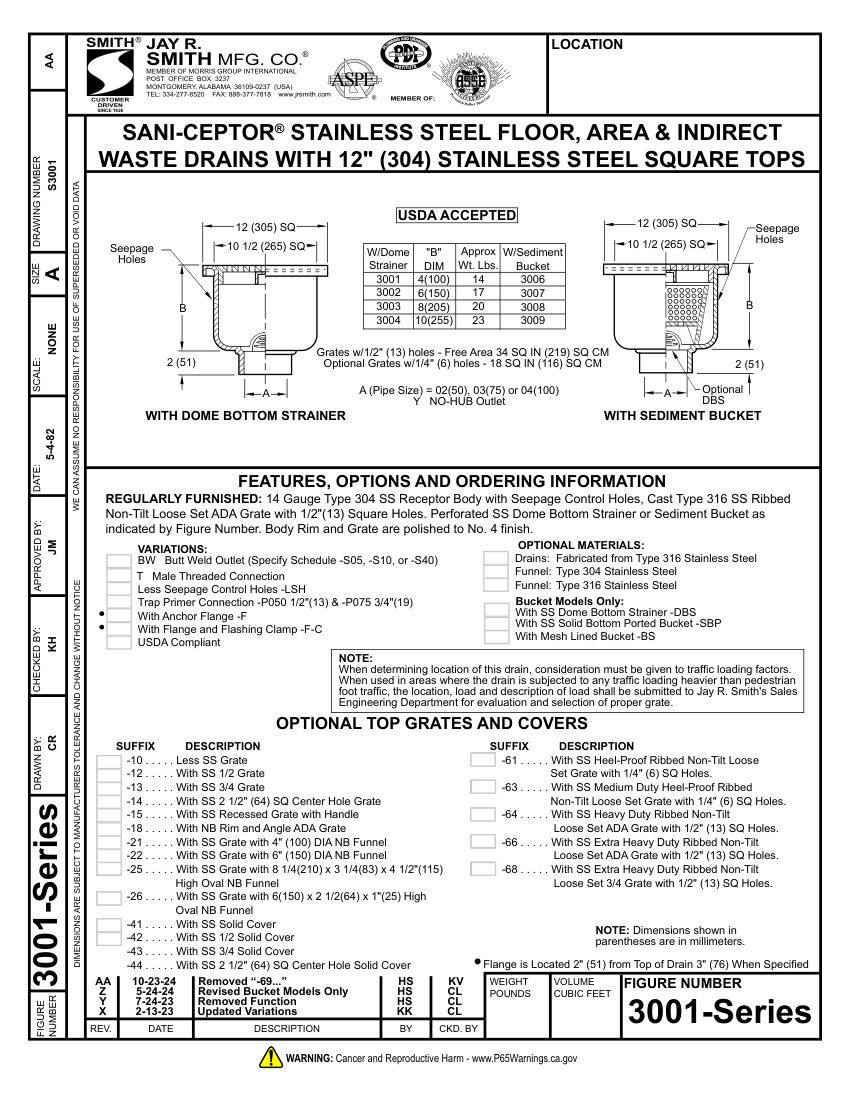 Jay R. Smith 3001-3009 Waste Drain - Jay R. Smith Mfg. Co cut sheet — first page