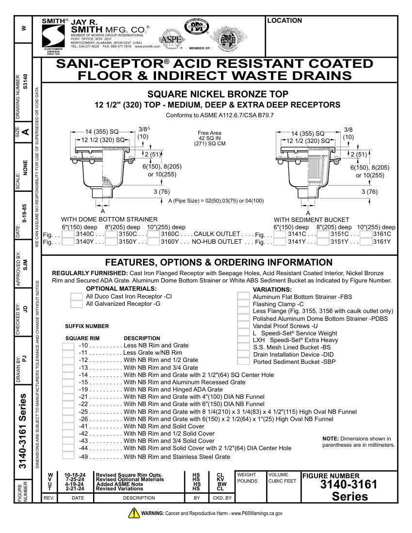 Jay R. Smith 3140-3161 Waste Drain - Jay R. Smith Mfg. Co cut sheet — first page