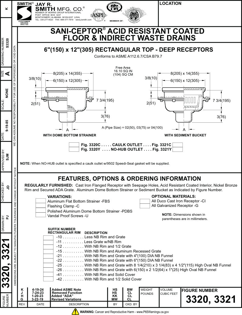 Jay R. Smith 3320, 3321 Drain - Jay R. Smith Mfg. Co. cut sheet — first page
