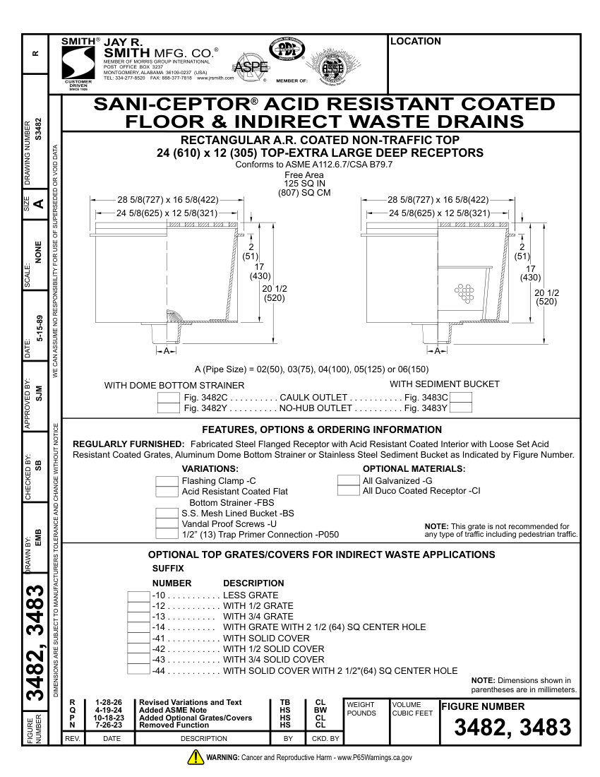 Jay R. Smith 3482, 3483 Drain - Jay R. Smith Mfg. Co. cut sheet — first page
