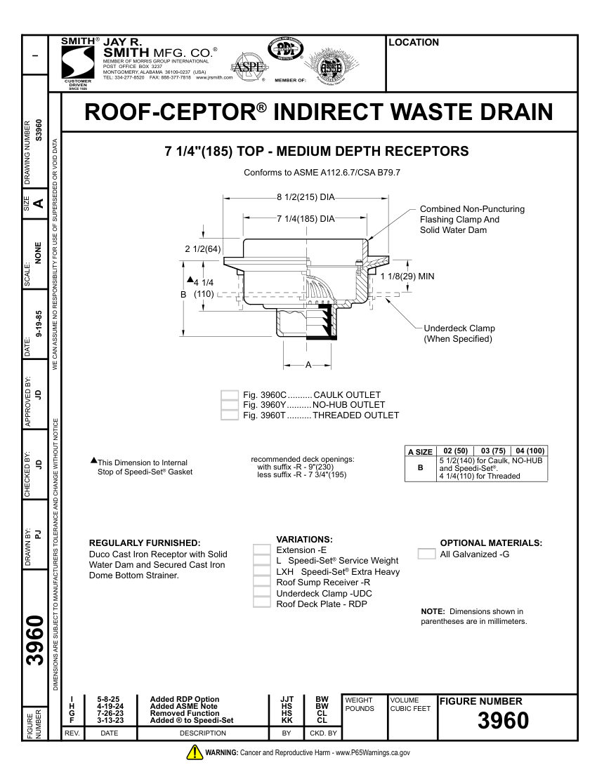 Jay R. Smith 3960 Waste Drain - Jay R. Smith Mfg. Co. cut sheet — first page