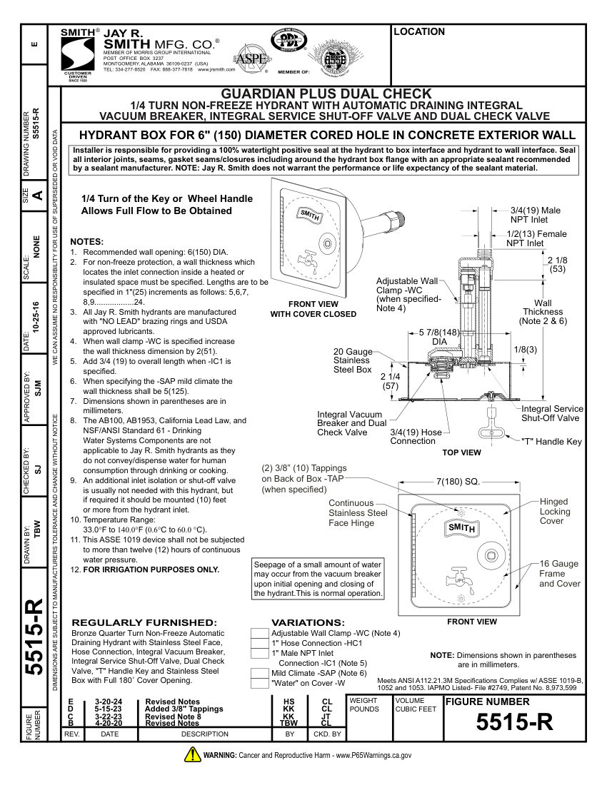 Jay R. Smith 5515-R Hydrant - Jay R. Smith Mfg. Co. cut sheet — first page