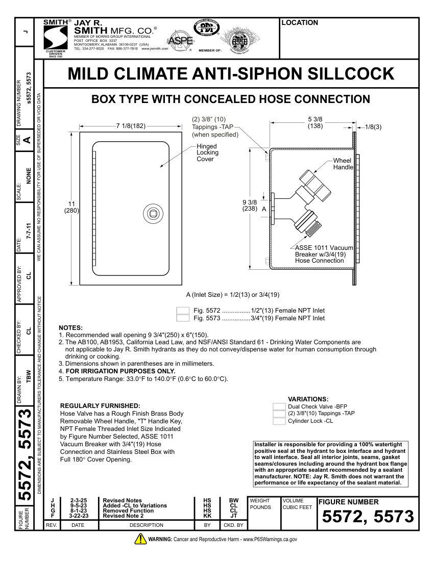 Jay R. Smith 5572, 5573 Hydrant - Jay R. Smith Mfg. Co. cut sheet — first page