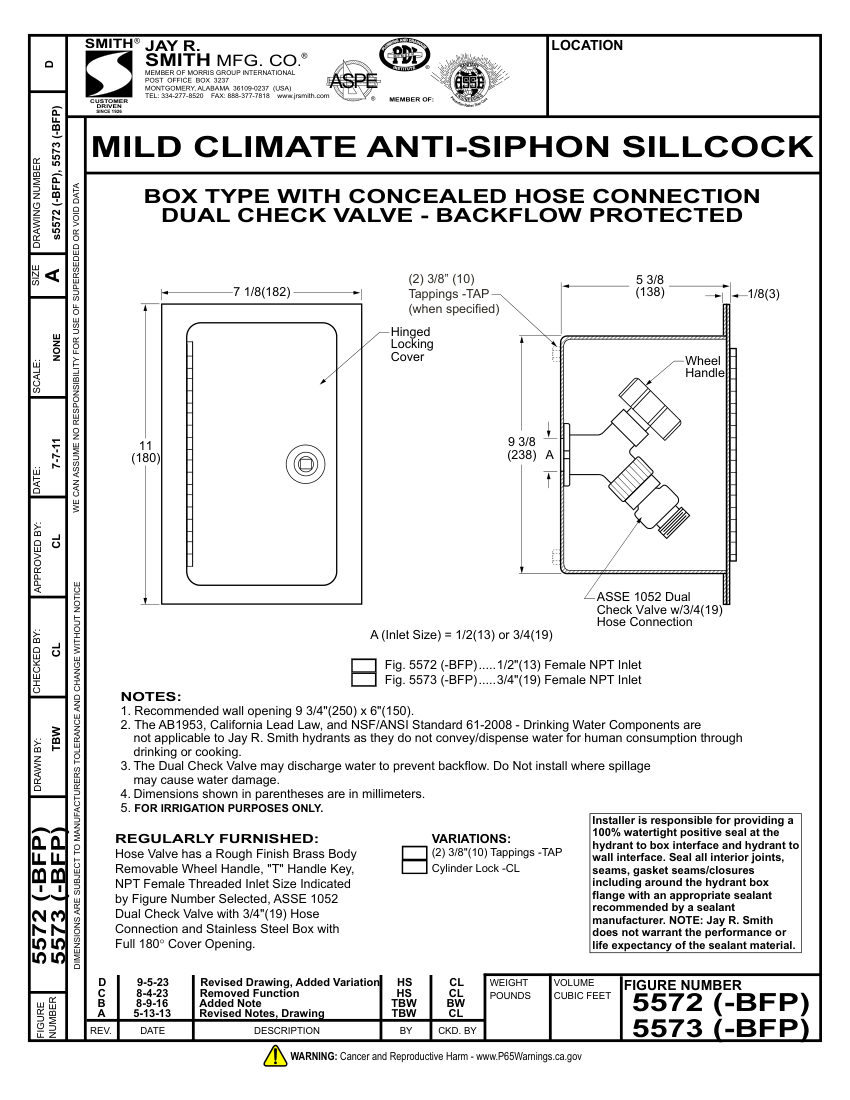 Jay R. Smith 5572-BFP, 5573-BFP Hydrant - Jay R. Smith Mf cut sheet — first page