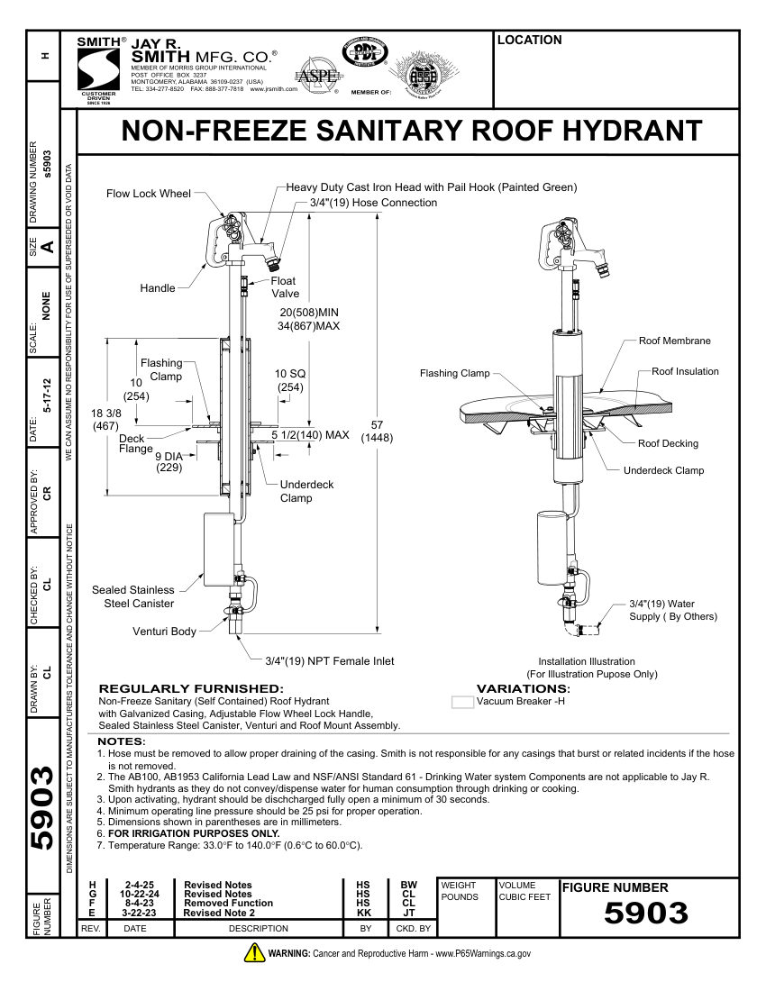 Jay R. Smith 5903 Hydrant - Jay R. Smith Mfg. Co. cut sheet — first page