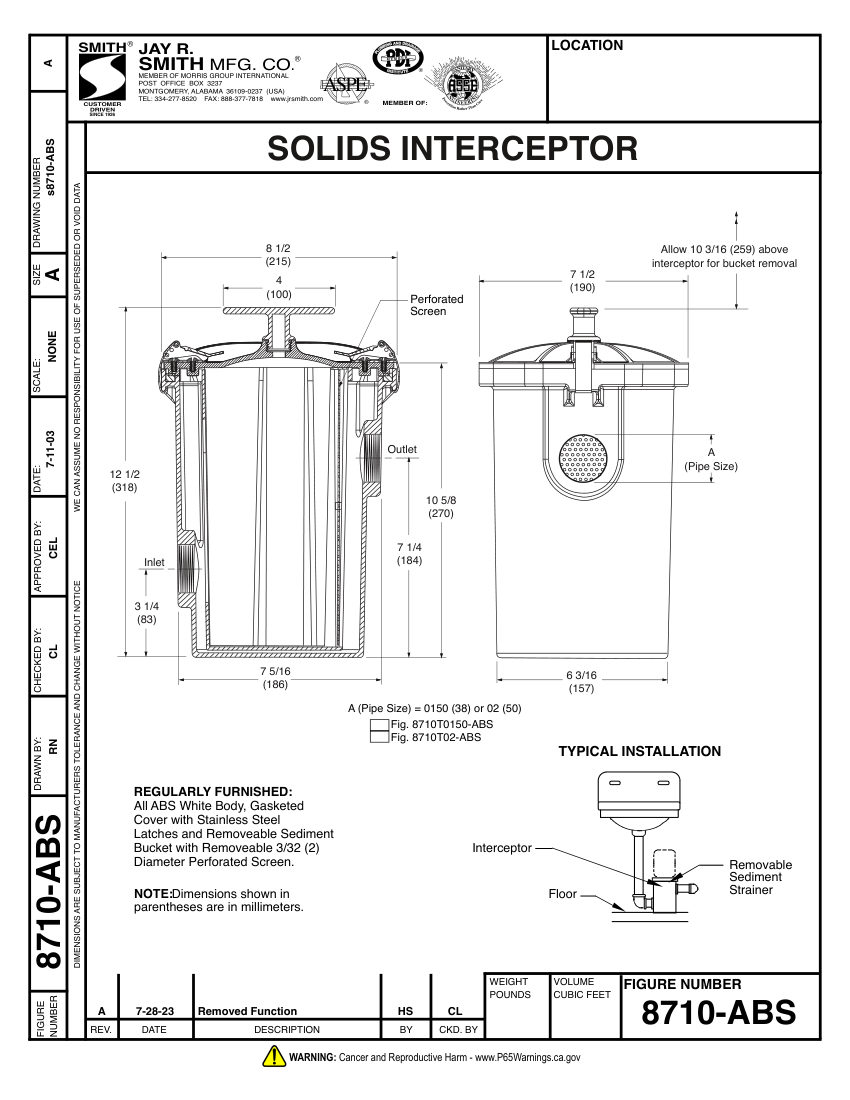 Jay R. Smith 8710-ABS Interceptor - Jay R. Smith Mfg. Co. cut sheet — first page