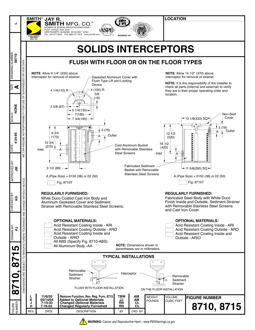 Jay R. Smith 8710 Interceptor - Jay R. Smith Mfg. Co. cut sheet — first page