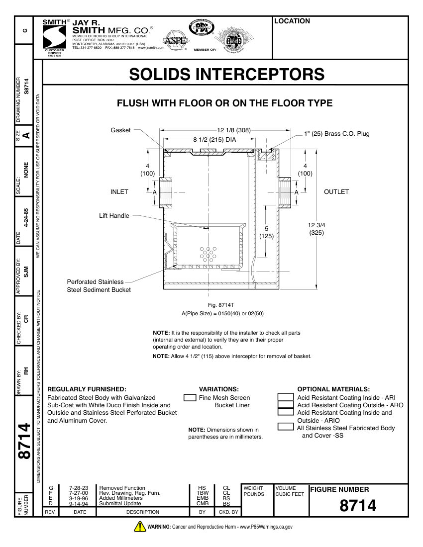 Jay R. Smith 8714 Interceptor - Jay R. Smith Mfg. Co. cut sheet — first page