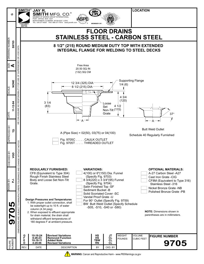 Jay R. Smith 9705 Drain - Jay R. Smith Mfg. Co. cut sheet — first page