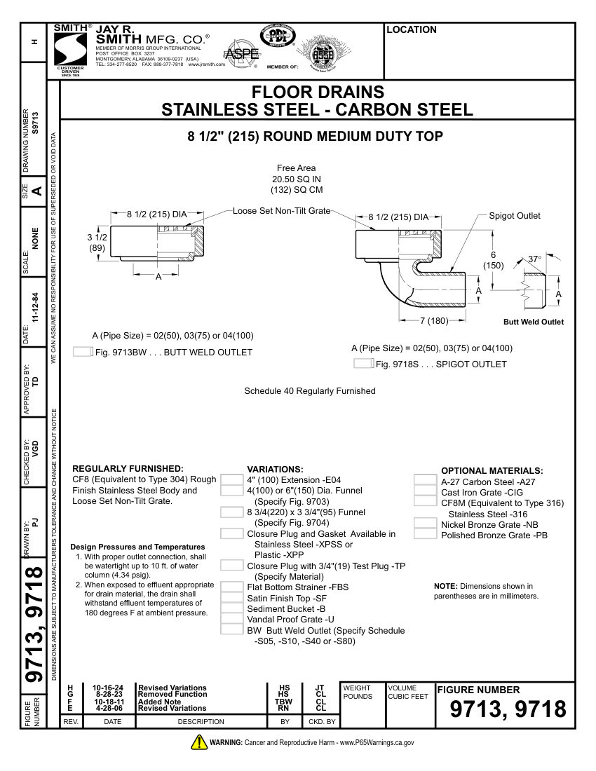 Jay R. Smith 9713 Drain - Jay R. Smith Mfg. Co. cut sheet — first page