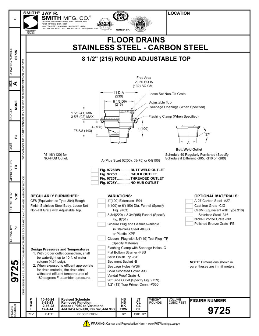 Jay R. Smith 9725 Drain - Jay R. Smith Mfg. Co. cut sheet — first page