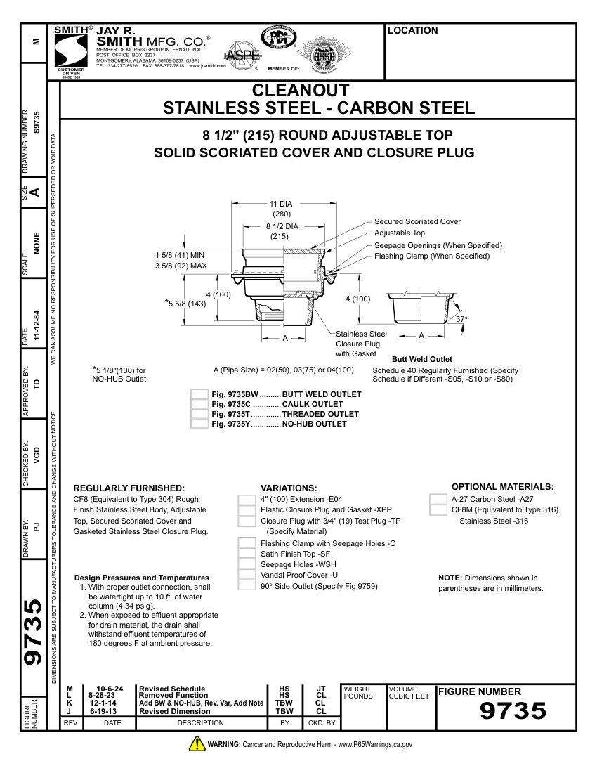 Jay R. Smith 9735 Drain - Jay R. Smith Mfg. Co. cut sheet — first page