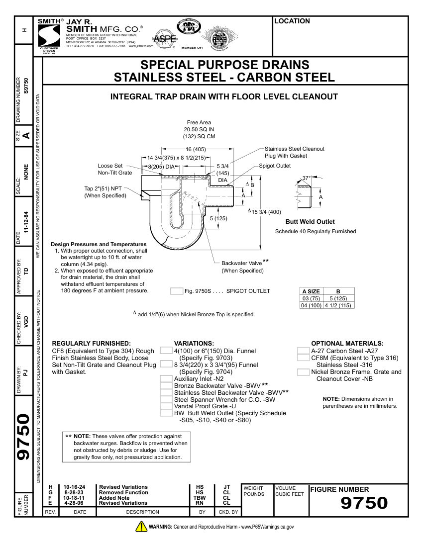 Jay R. Smith 9750 Drain - Jay R. Smith Mfg. Co. cut sheet — first page