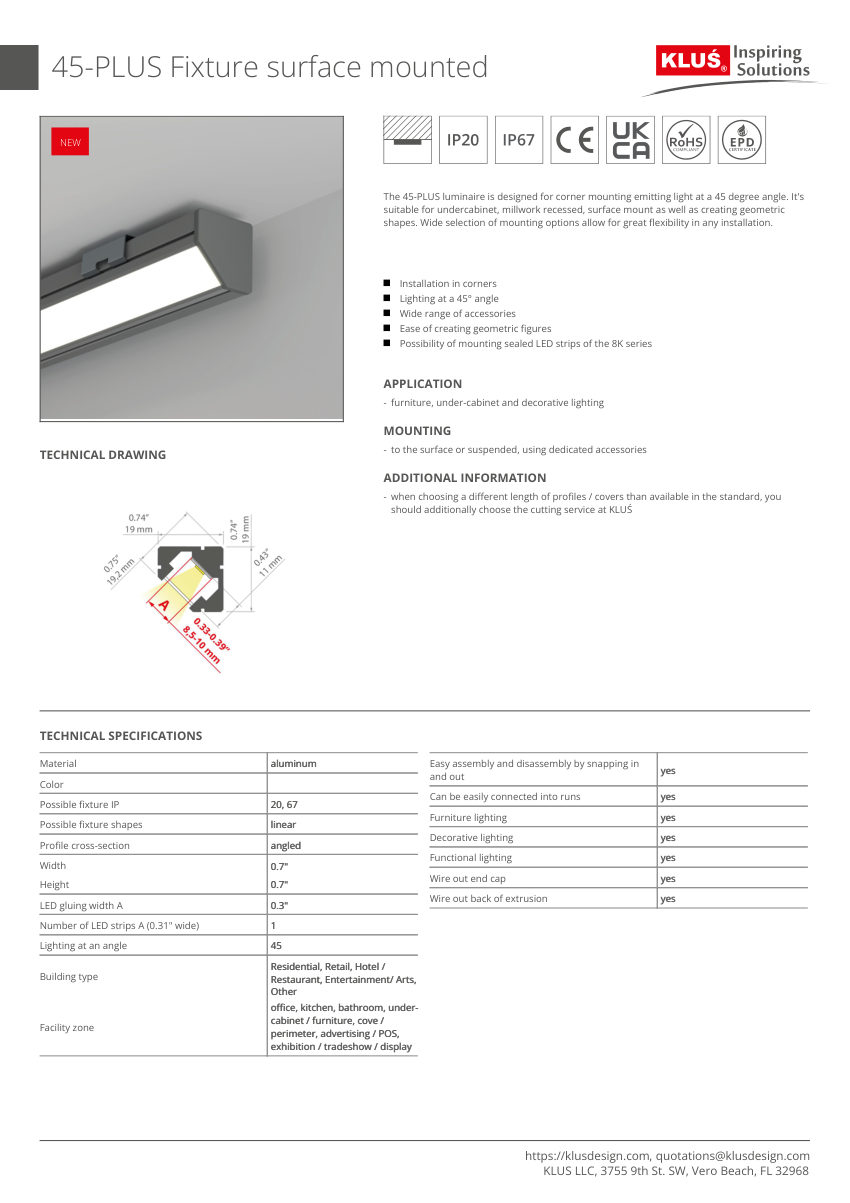 Klus Design A00005 cut sheet — first page