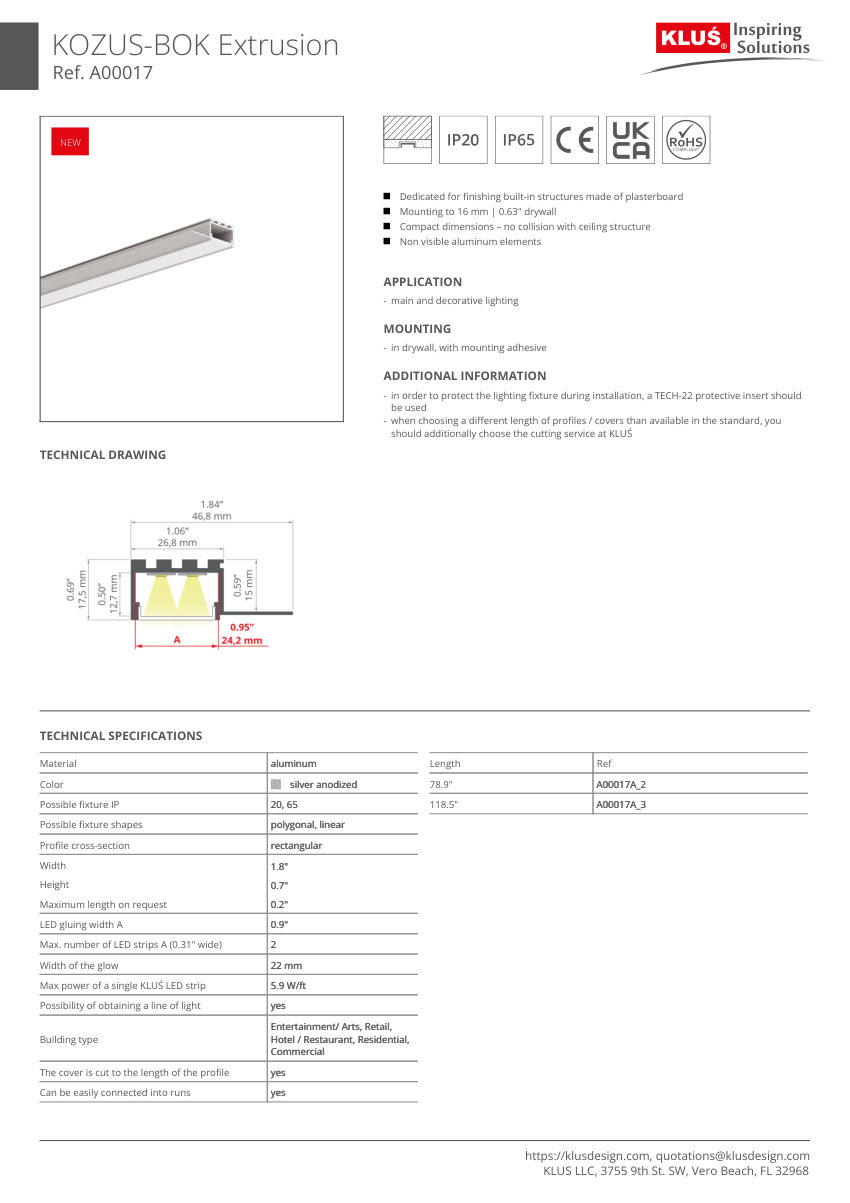 Klus Design A00017 cut sheet — first page
