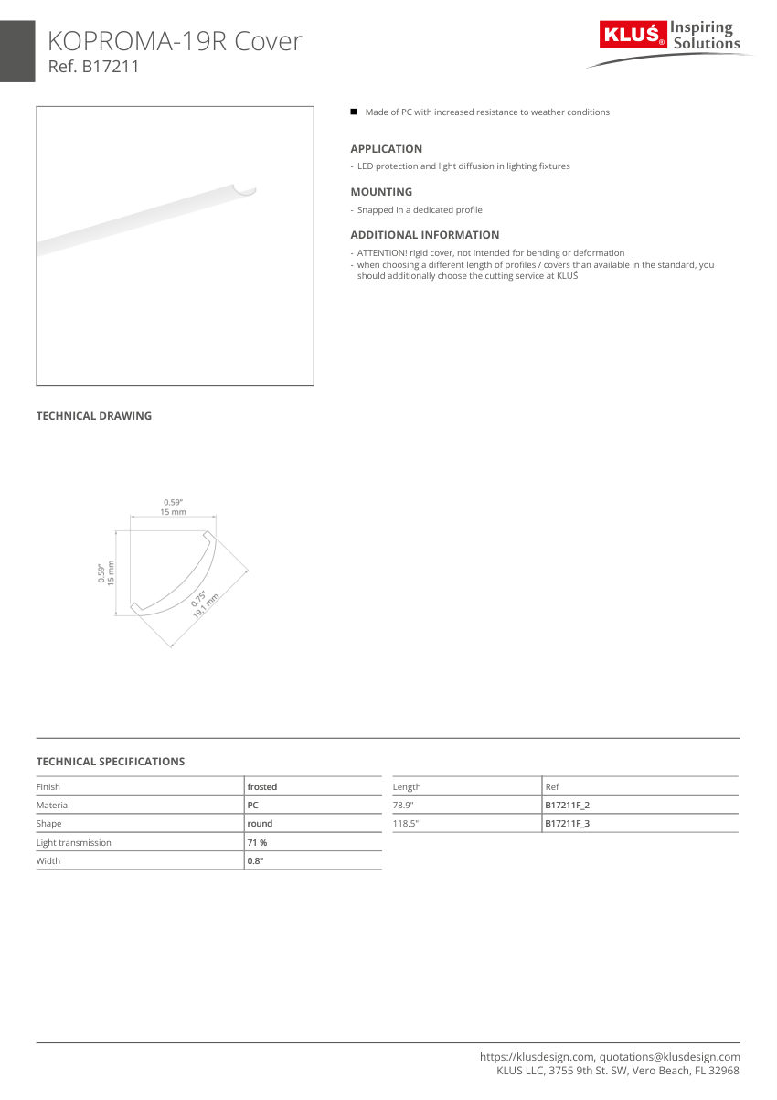 Klus Design A00033 cut sheet — first page