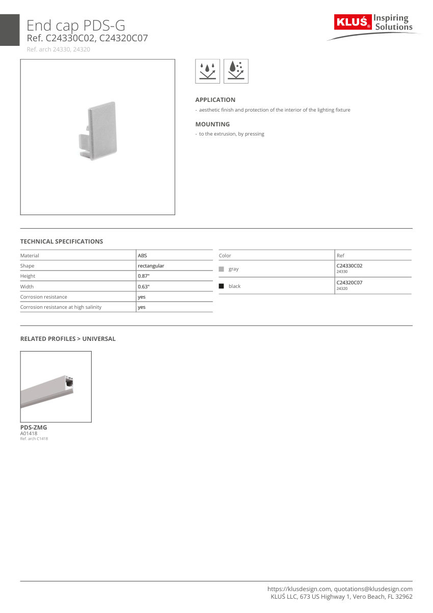 Klus Design A01418 cut sheet — first page