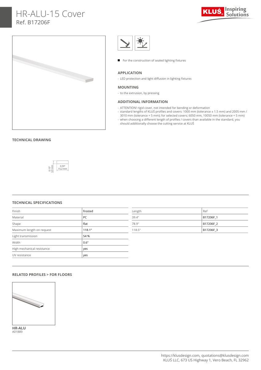 Klus Design A01889 cut sheet — first page