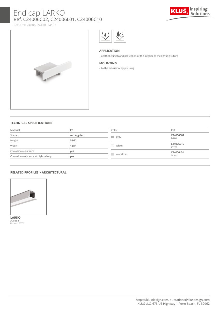 Klus Design A05552 cut sheet — first page