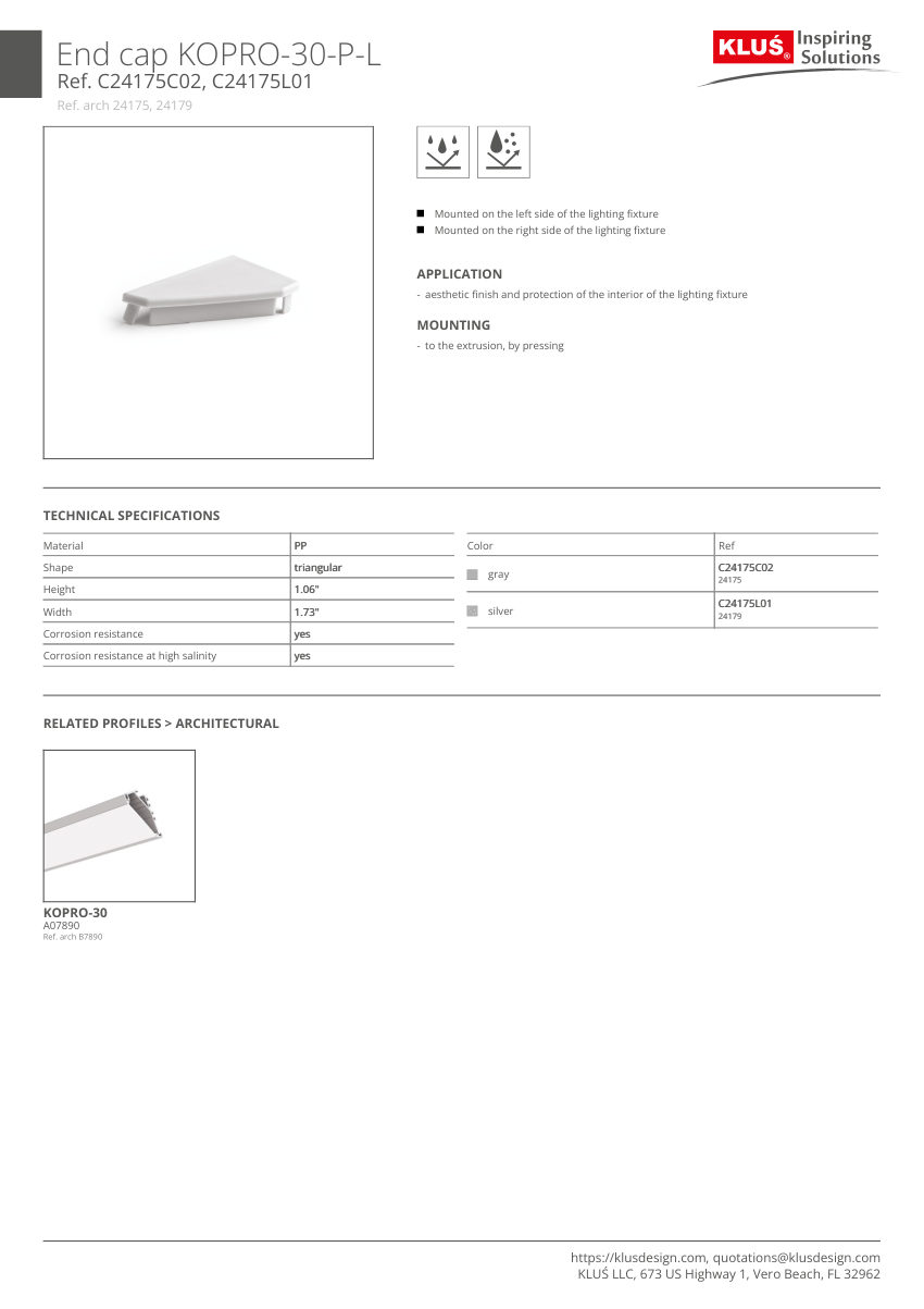 Klus Design A07890 cut sheet — first page