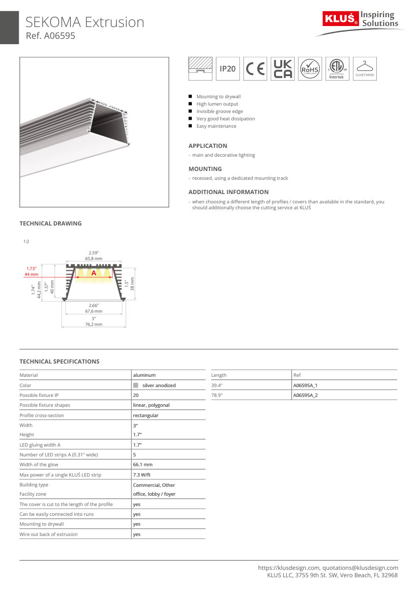 Klus Design A18020 cut sheet — first page