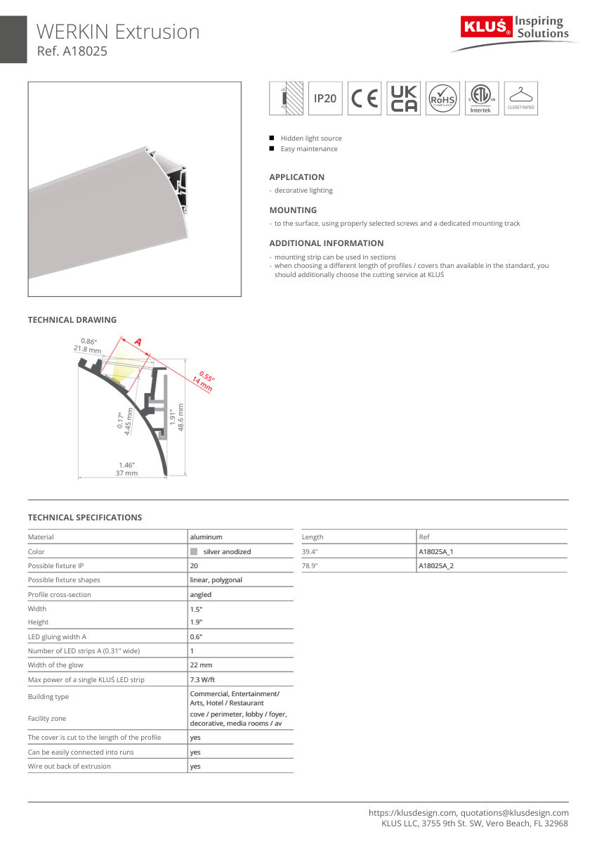Klus Design A18025 cut sheet — first page