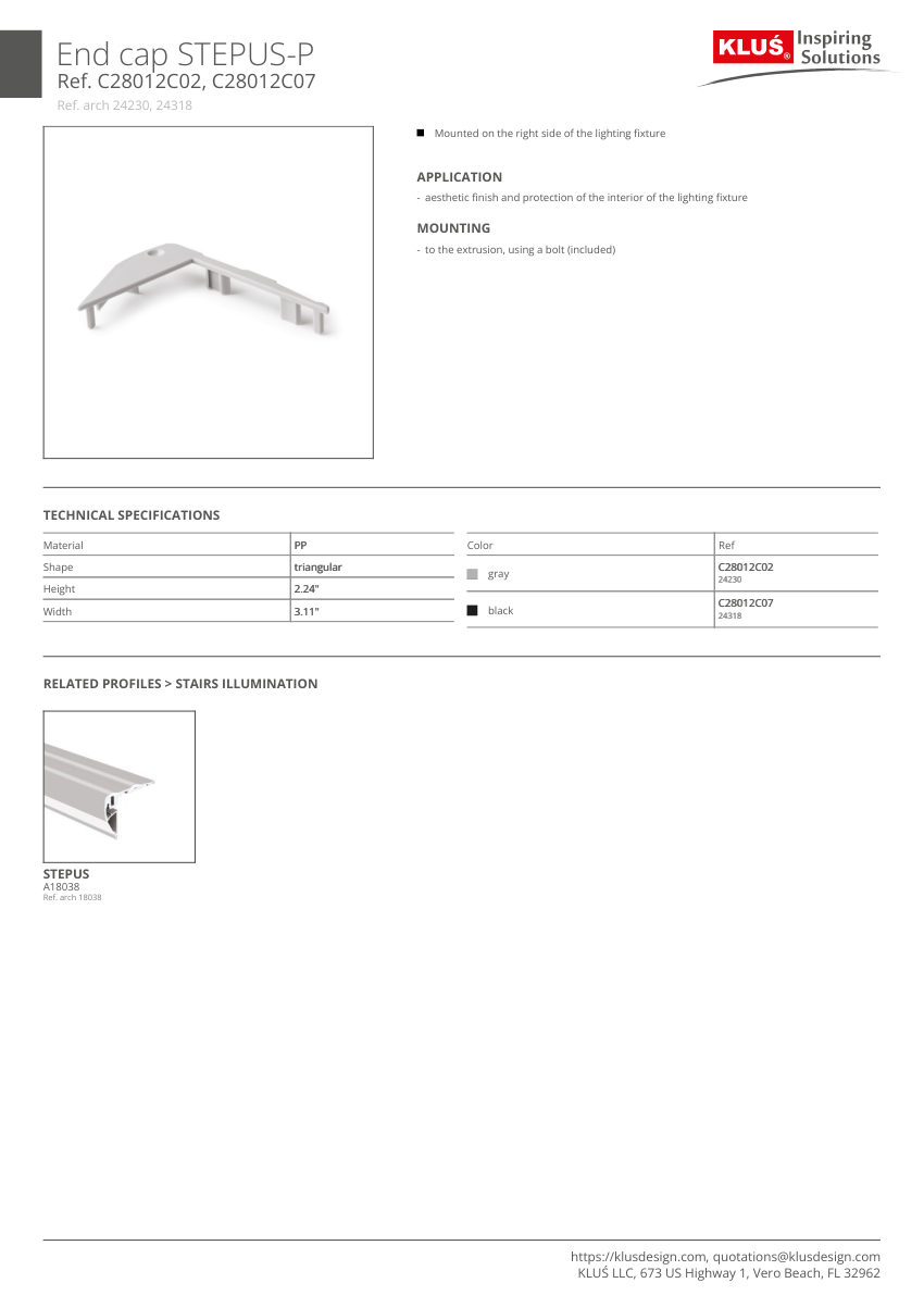 Klus Design A18038 cut sheet — first page