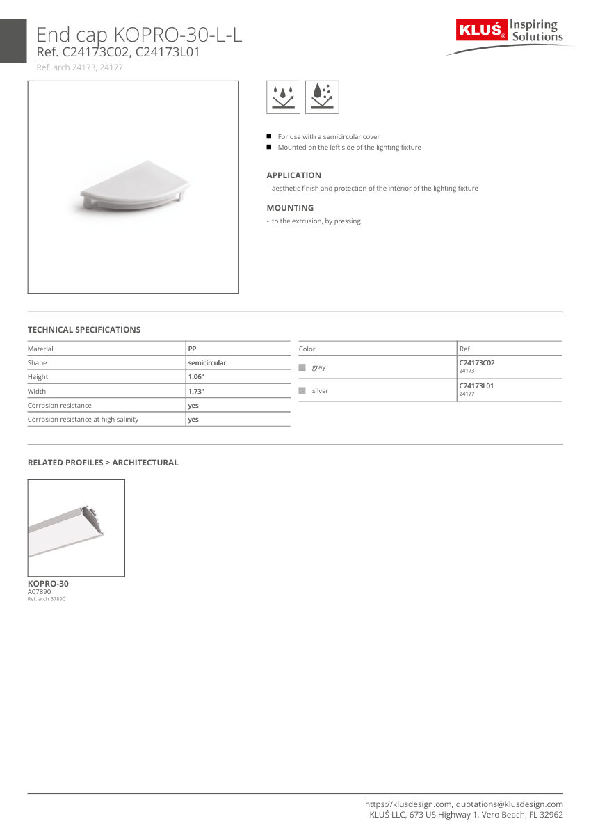 Klus Design KLUS-223 cut sheet — first page