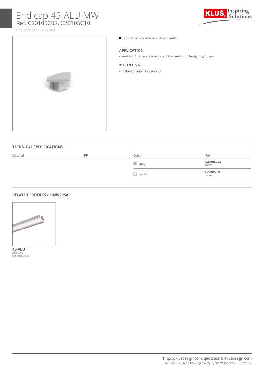 Klus Design KLUS-313 cut sheet — first page