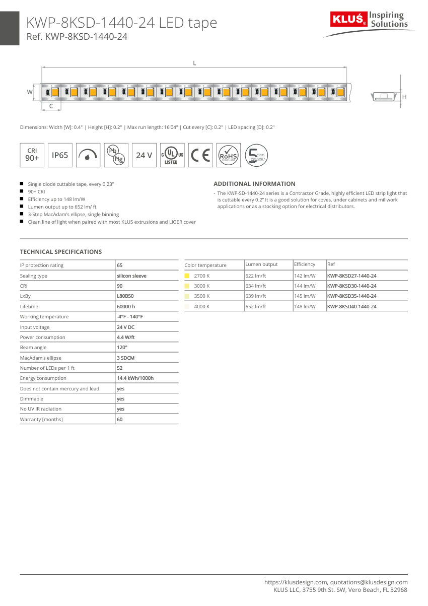 Klus Design KLUS-564 cut sheet — first page