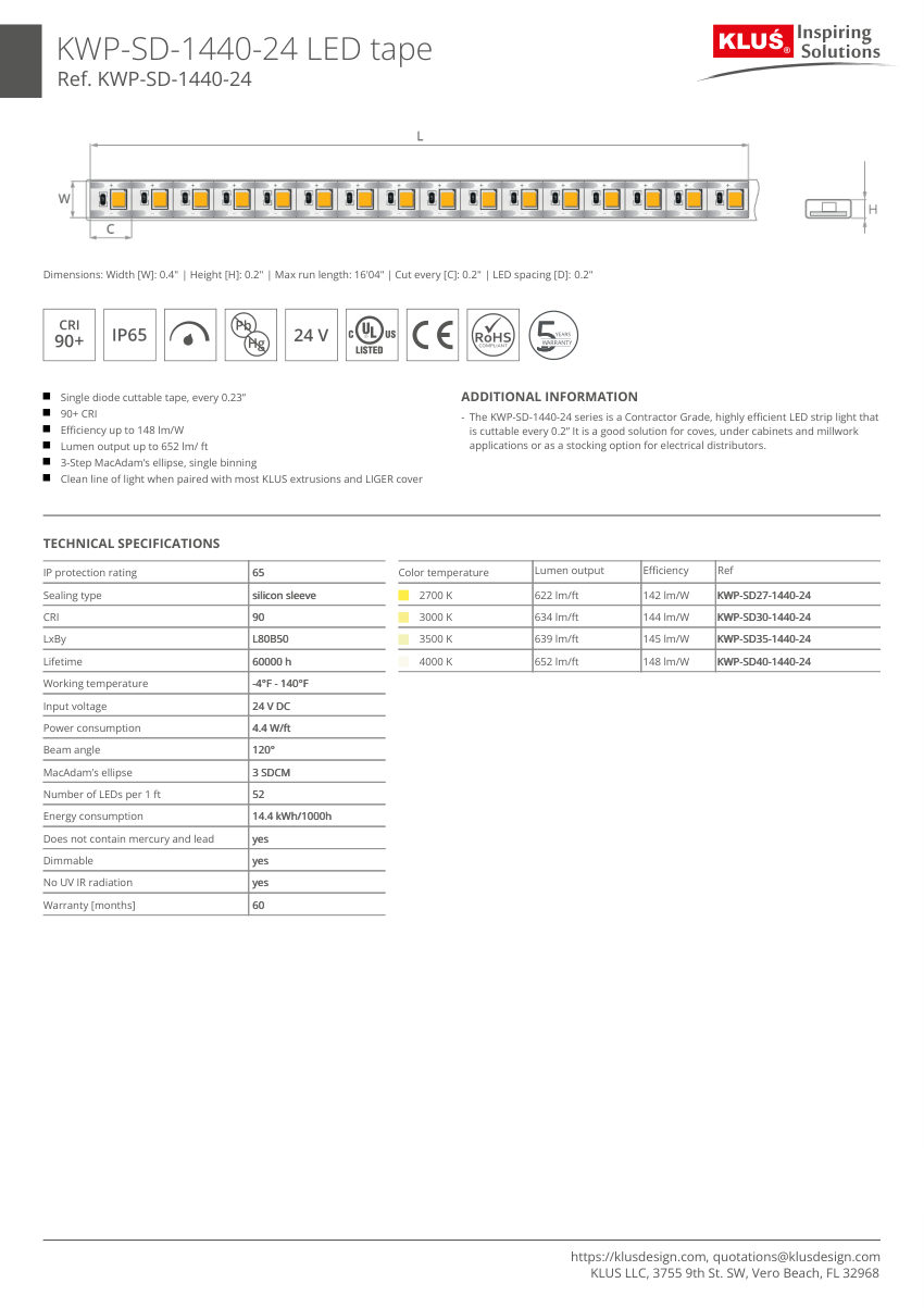 Klus Design KLUS-565 cut sheet — first page