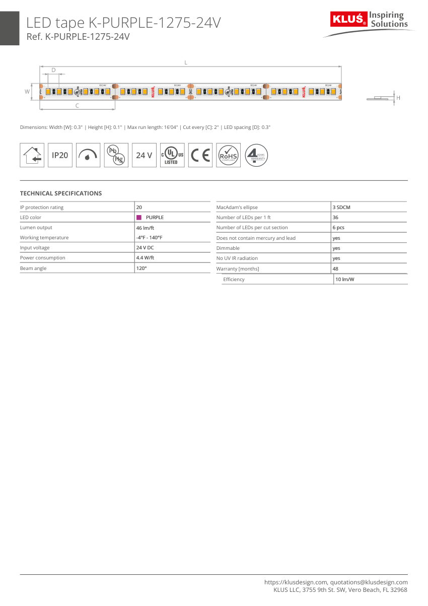 Klus Design KLUS-606 cut sheet — first page