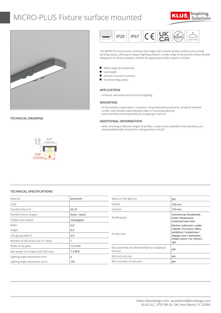 Klus Design KLUS-785 cut sheet — first page