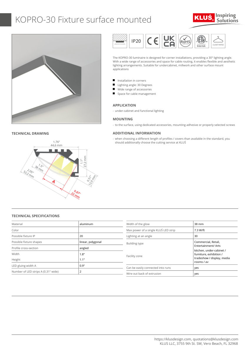 Klus Design KLUS-794 cut sheet — first page