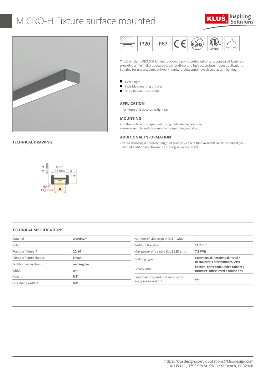 Klus Design KLUS-798 cut sheet — first page