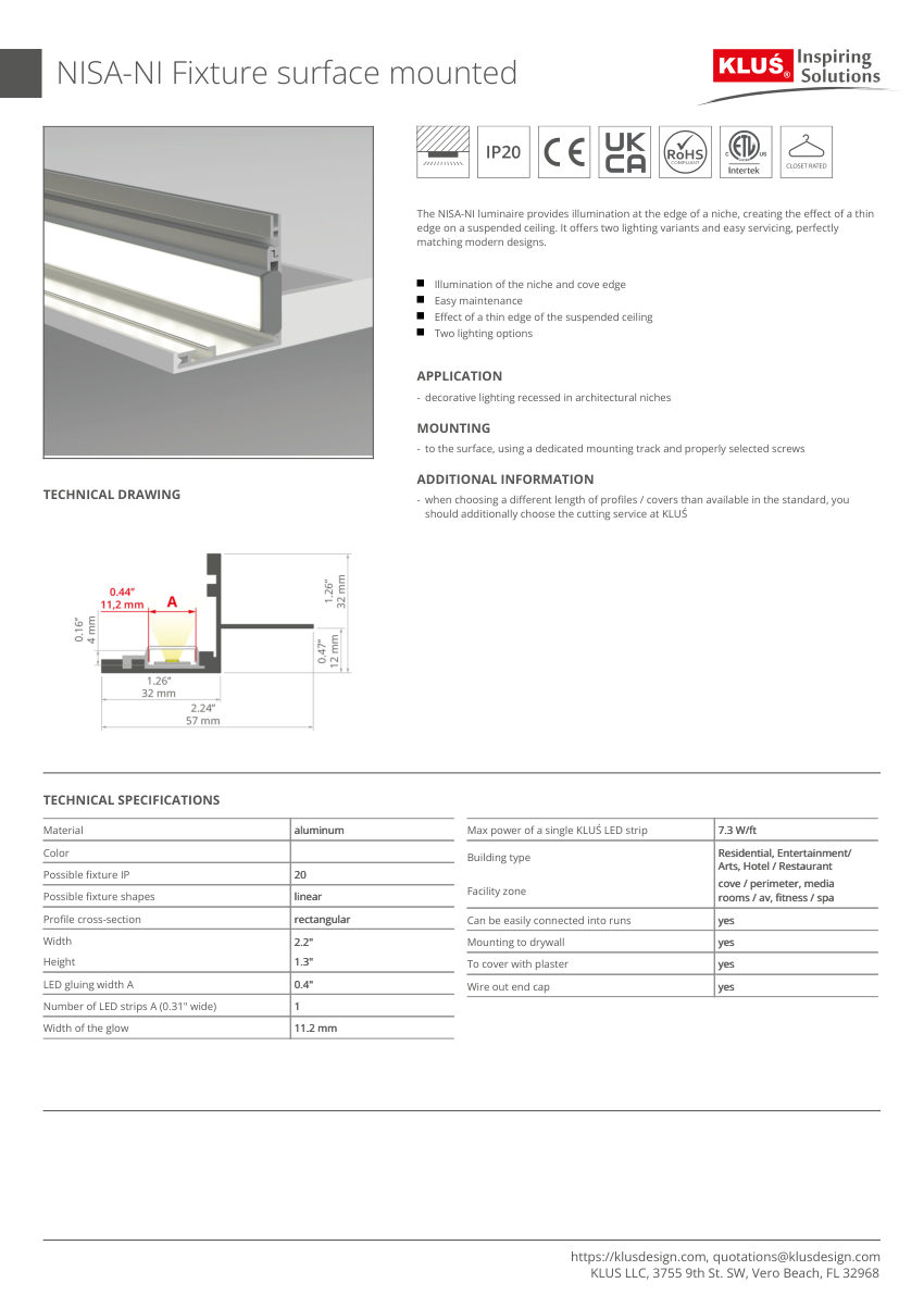 Klus Design KLUS-801 cut sheet — first page