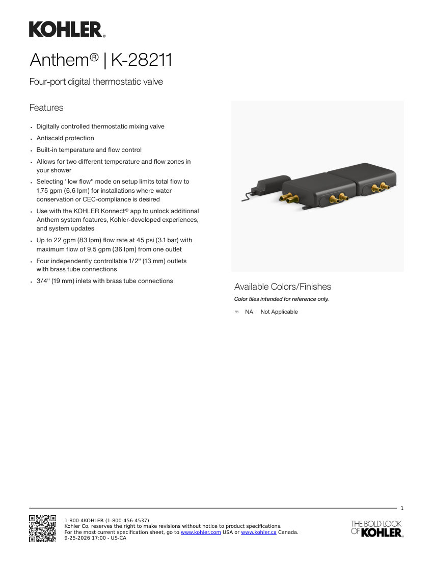 Kohler 28211 cut sheet — first page