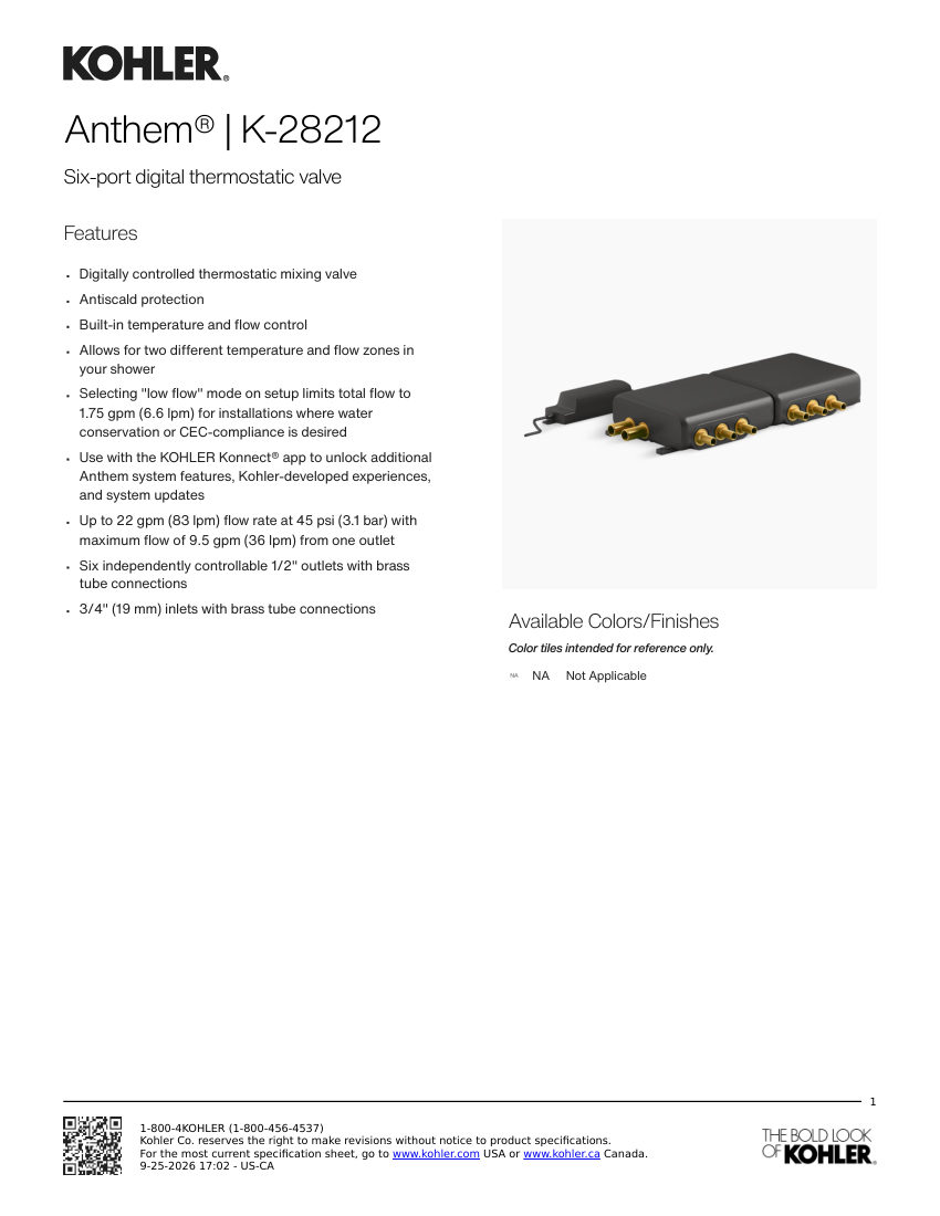 Kohler 28212 cut sheet — first page