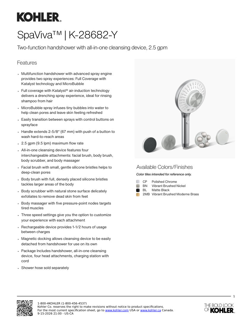 Kohler 28682-Y cut sheet — first page