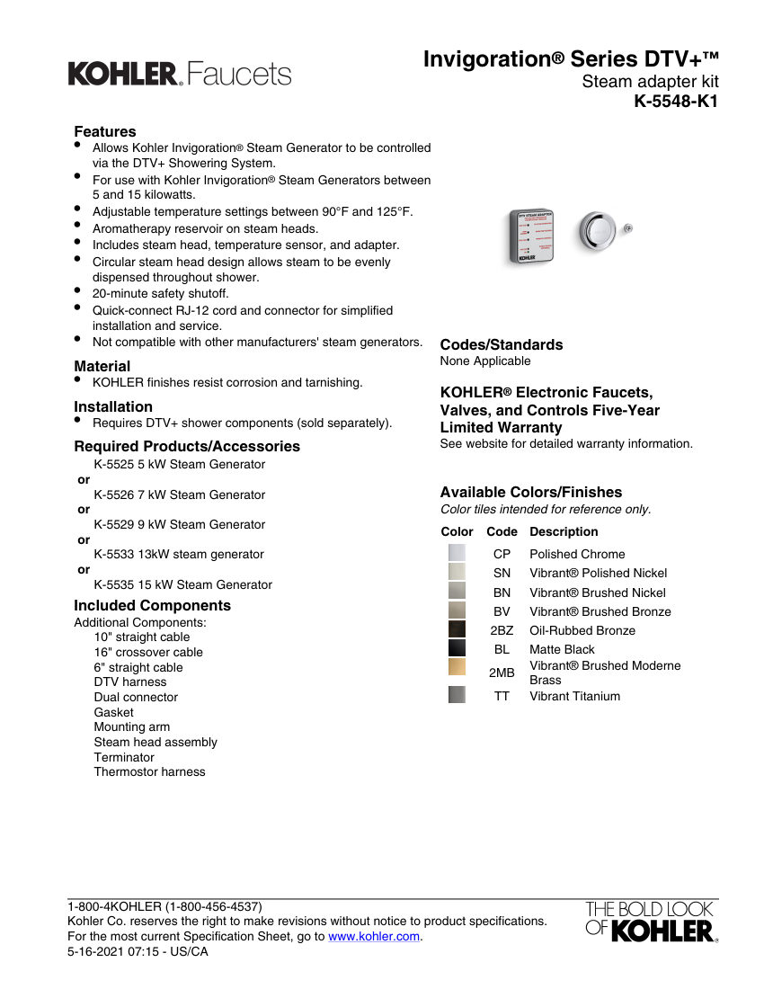 Kohler 5548-K1-5548-K1 cut sheet — first page