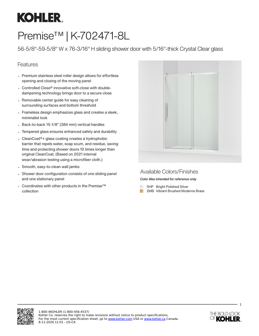 Kohler 702471-8L cut sheet — first page