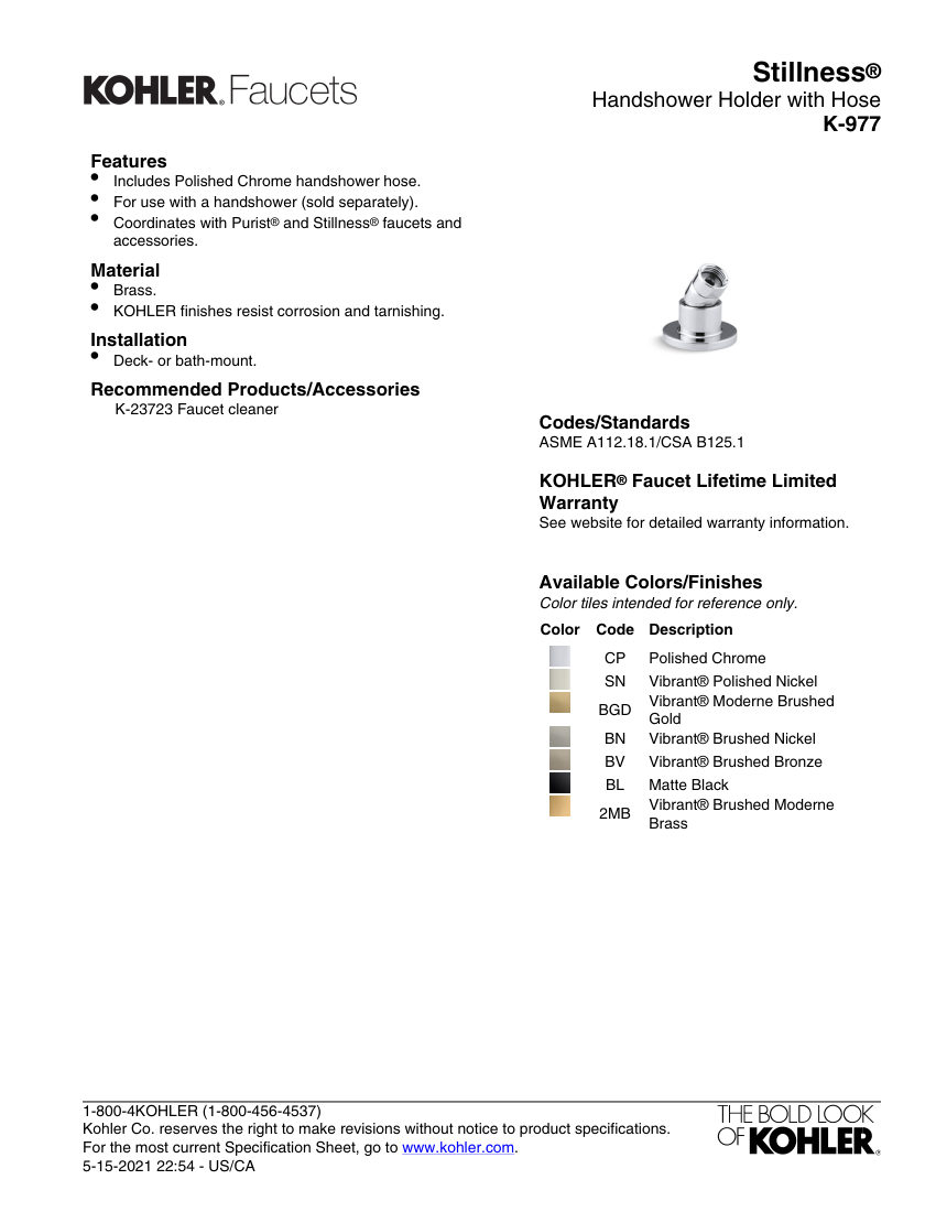Kohler 977 cut sheet — first page