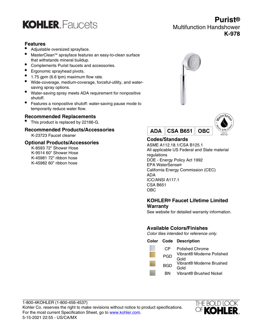 Kohler 978 cut sheet — first page